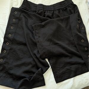 Black Wide-Leg Pants with Grommet Detail